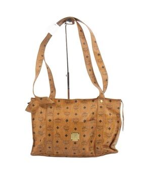 Authentic MCM Visetos Cognac Logo Print Shoulder Tote